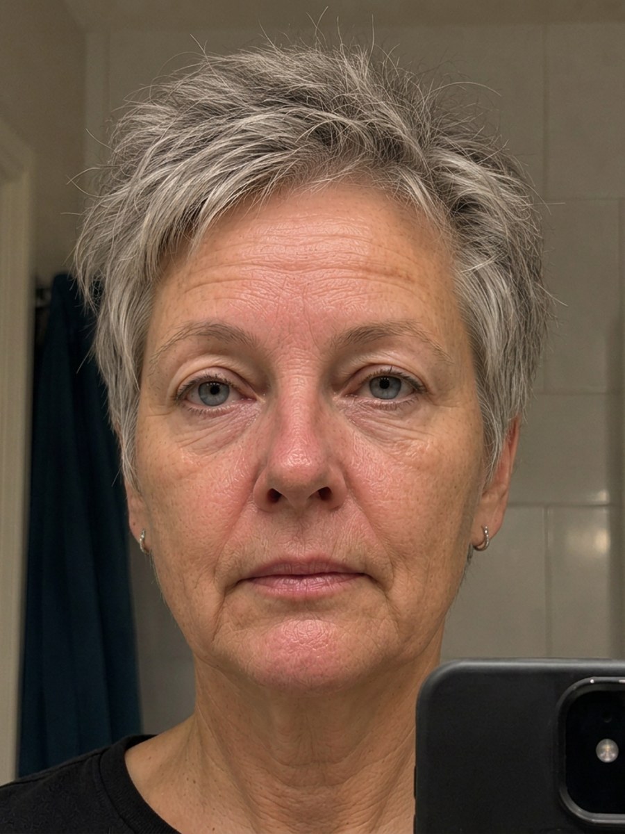 Dezelfde vrouw na de 5 minuten ochtend reset, fris en uitgerust