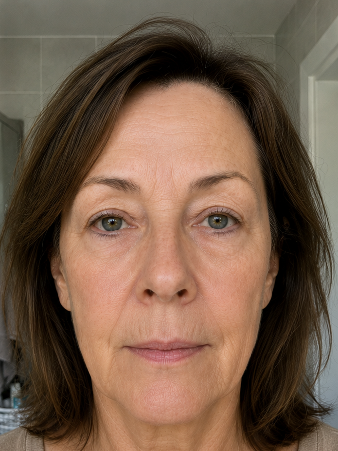 Dezelfde vrouw na de 5 minuten ochtend reset, fris en gelift