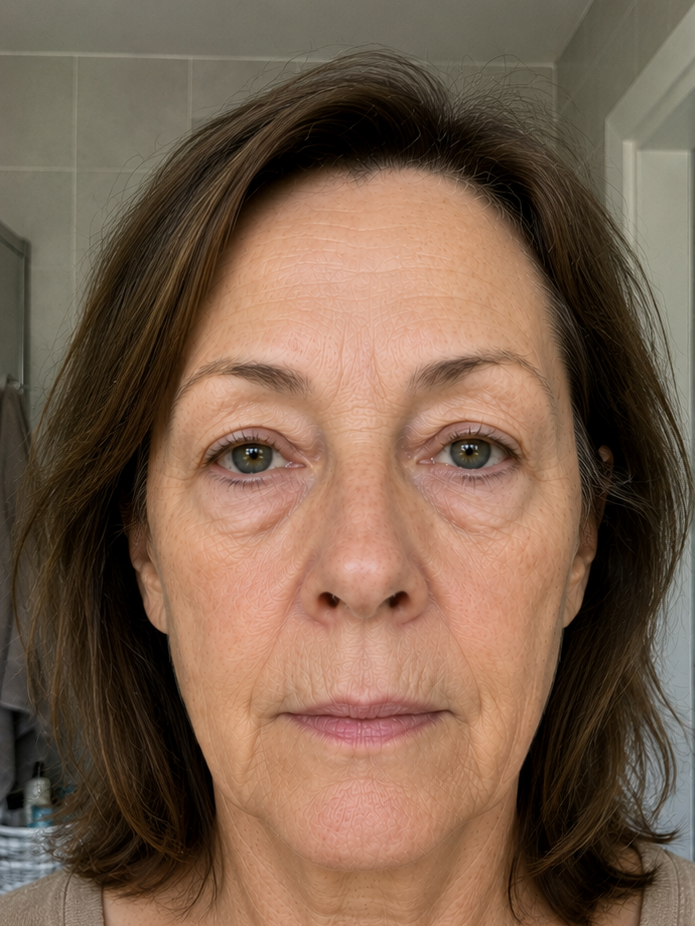 Vrouw met een vermoeid, opgezet ochtendgezicht